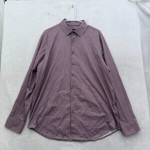 Bugatchi Shirt Mens XL Red Geometric Oohcotton Tech 8 Way Stretch Button Up